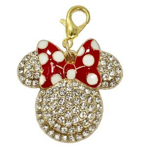 Disney Minnie Mouse Clip On Charm Red Bow Dots Bling Crystals Zipper Pull Purse